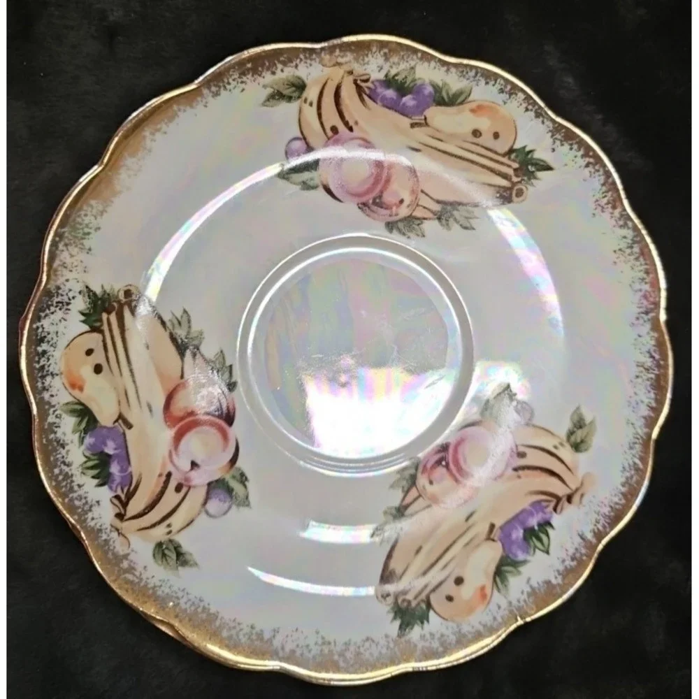 Lusterware Handpainted Fruit with gold finishings,‎ footed cup and saucer set